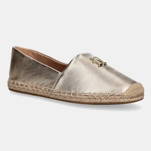 Kožené espadrilky Tommy Hilfiger TH LOGO METALLIC LEATHER ESPAD zlatá barva, FW0FW08652