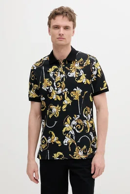 Bavlněné polo tričko Versace Jeans Couture pánské, černá barva, 78GAG6S0 JS460