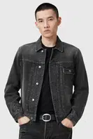 Džínová bunda AllSaints JAYGER černá barva, přechodná, M014OC