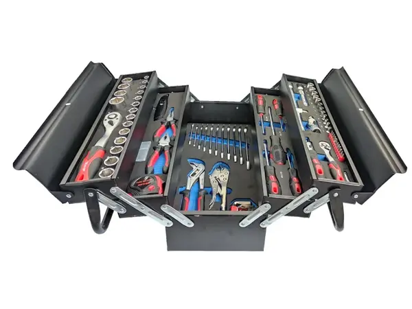 Rozkládací montážní skříňka - basa na nářadí, plechová, 88 ks nářadí - ADLER 3557.4