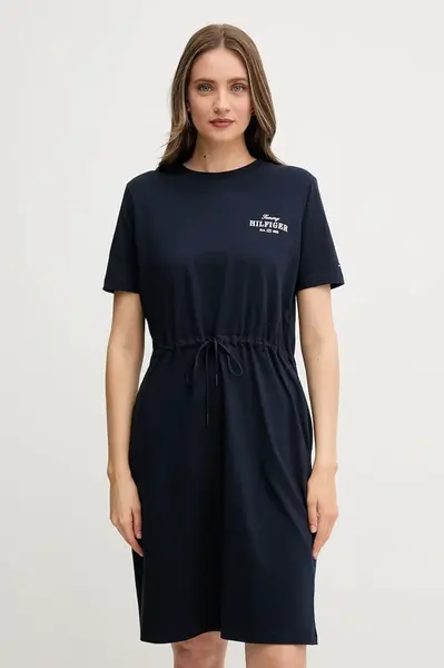Bavlněné šaty Tommy Hilfiger tmavomodrá barva, mini, WW0WW45529