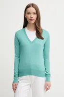 Svetr z hedvábné směsi United Colors of Benetton dámský, tyrkysová barva, 1ZRED402L