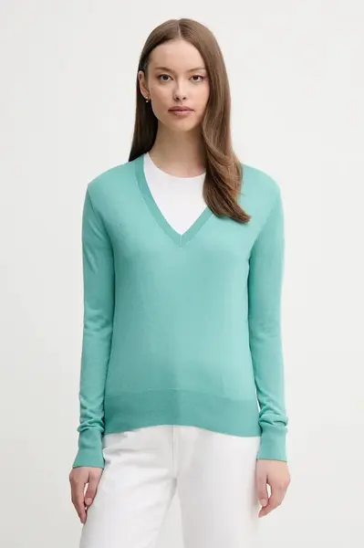 Svetr z hedvábné směsi United Colors of Benetton dámský, tyrkysová barva, 1ZRED402L