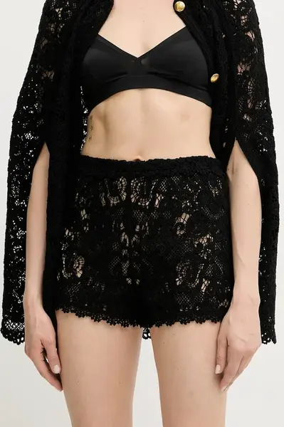 Bavlněné šortky Twinset dámské, černá barva, high waist, 251TS3133