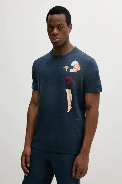 Plátěné tričko MC2 Saint Barth pánské, tmavomodrá barva, s potiskem, ECS0001