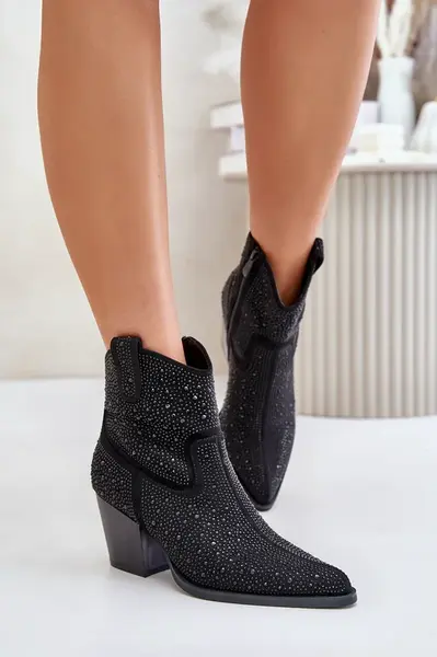 Decorated cowboy ankle boots with pointed toes S.Barski black