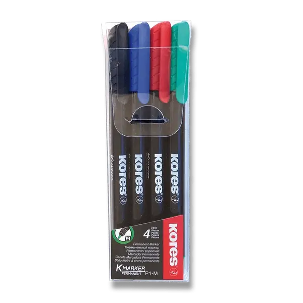 Permanentní popisovač Kores K-Marker - sada 4 barev, tenký hrot M