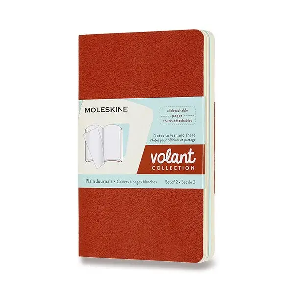Sešity Moleskine Volant - měkké desky S, čisté, 2 ks, oranžová/modrá