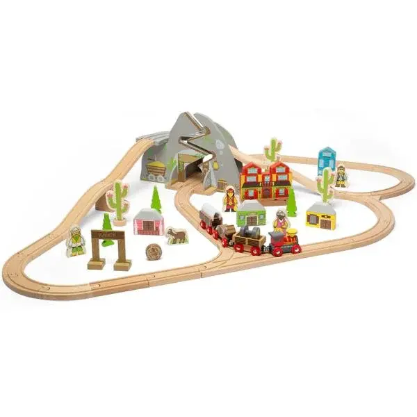 Bigjigs Rail Dřevěná vláčkodráha divoký západ 62 dílů
