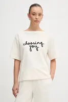 Bavlněné tričko United Colors of Benetton dámské, béžová barva, 35P5D10AV