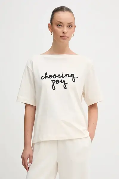 Bavlněné tričko United Colors of Benetton dámské, béžová barva, 35P5D10AV