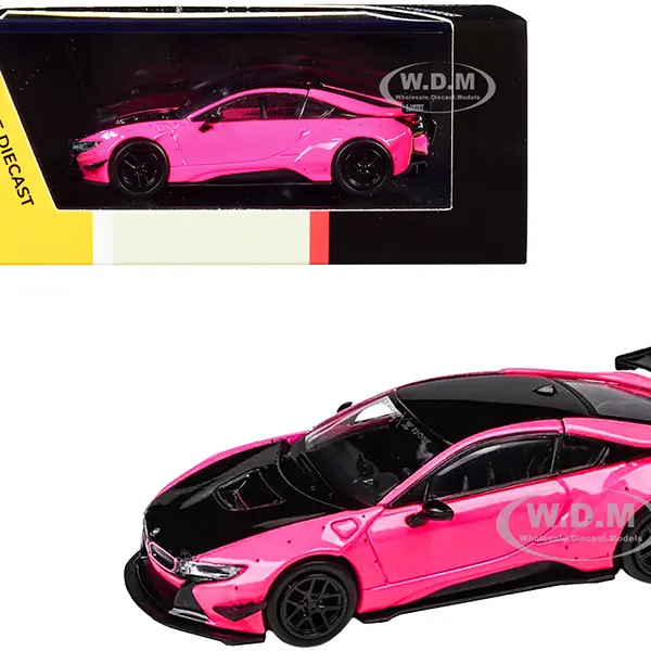 BMW i8 Liberty Walk Hot Pink and Black 1/64 Diecast Model Car by Paragon Models
