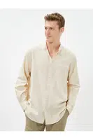 Koton lněná směsová košile s velkou kapsou, detailními knoflíky a dlouhými rukávy.