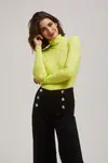 Marisse Lime Green Ribbed Turtleneck Blouse