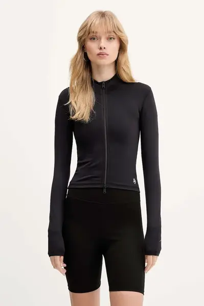 Tričko s dlouhým rukávem Guess Jeans dámské, černá barva, s pologolfem, W5BP49 K1092