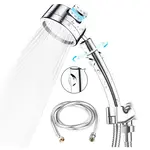 High-Pressure Chrome Plated Handheld Shower Head Kit 3 Levels 1.5m Hose 360 Degree Adjustable Stop Switch Button