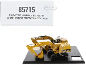 CAT Caterpillar 225 Hydraulic Escavator and CAT Caterpillar 323 Next Generation Hydraulic Escavator Set of 2 pieces "Evolution Series" 1/50 Diecast M