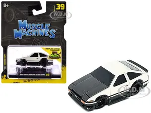 1983 Toyota Sprinter Trueno (AE86) White with Carbon Hood 1/64 Diecast Model Car by Muscle Machines
