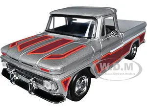 1966 Chevrolet C10 Fleetside Pickup Truck Silver Metallic with Brown Sides "American Classics" Series 1/24 Diecast Model Car by Motormax