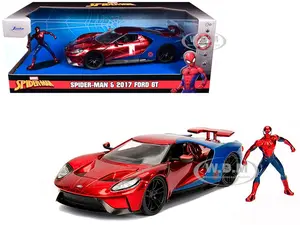 2017 Ford GT with Spider Man Diecast Figurine "Marvel" Series 1/24 Diecast Model Car by Jada
