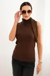 Kesi Włoski Dámská viskózová bezrukávová blůza s rolákem hnědá
