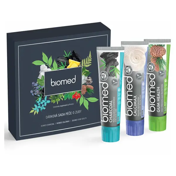 BIOMED pánská dárková sada Charcoal, Calcimax, Gum Health 3 x 100 g