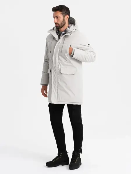 Ombre Long classic men's parka jacket - cream