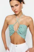 Trendyol zelená tkaná halter květinová blůza s potiskem