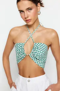 Trendyol zelená tkaná halter květinová blůza s potiskem