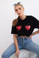 Bavlněná halenka s černým potiskem srdce