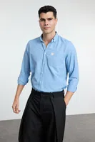 Trendyol Indigo Regular Fit Label Detailed Chambray Easy Iron Shirt