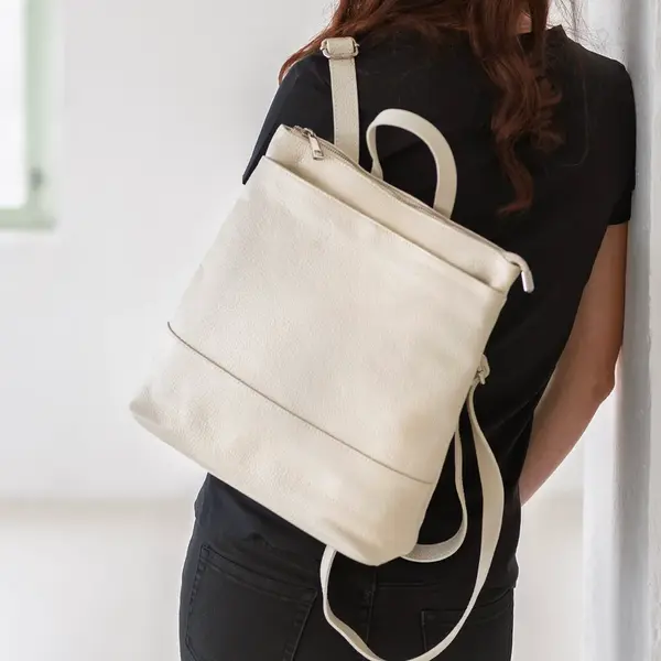 Dámský kožený batoh Italia Duponte - krémová