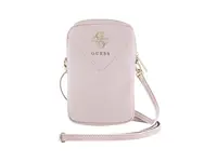 Taška na telefon se zipem Guess PU Grained 4G Metal Logo, růžová