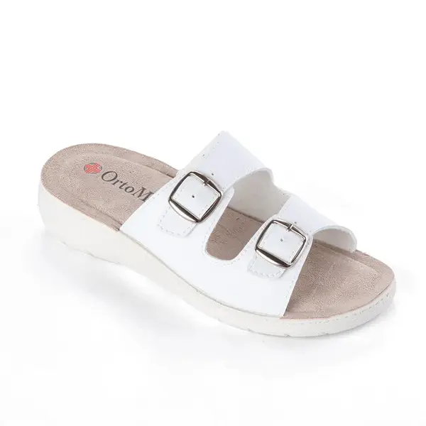 Dámské pantofle na klínku se 2 přezkami bílé vel. 42