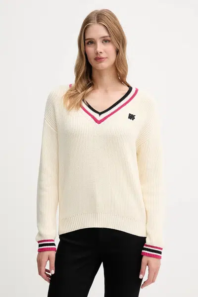 Bavlněný svetr Dkny dámský, béžová barva, DJ5R0730
