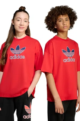 Dětské bavlněné tričko adidas Originals červená barva, s potiskem, JV8556
