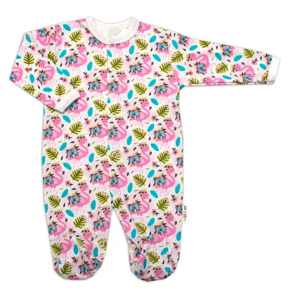 Dojčenský overal zapínanie uprostred, Plameniak - biela/ružová, veľ. 86