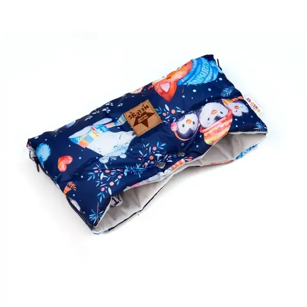 Baby Nellys Rukávnik ku kočíka PREMIUM, Winter friends, granatový