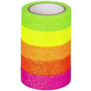 Páska lepicí papírová 5ks - neon, glitrová