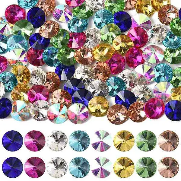 80Pcs 8 Colors Glass Pointed Back Rhinestone