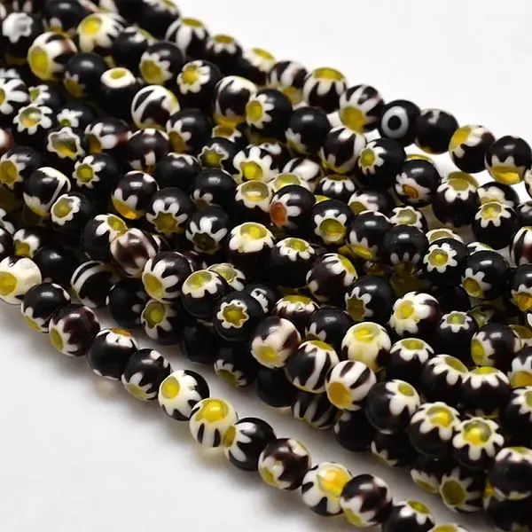 Round Millefiori Glass Beads Strands