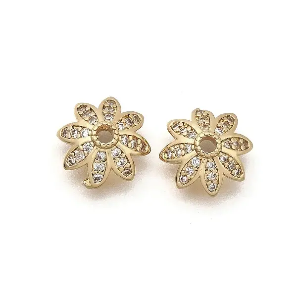 Brass Micro Pave Clear Cubic Zirconia Bead Caps