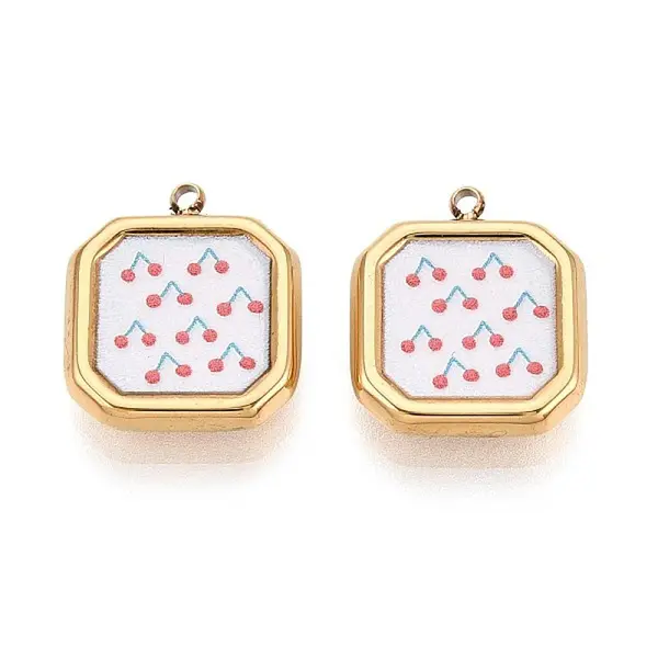 Printed Style 304 Stainless Steel Square with Flower Pendants