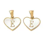 304 Stainless Steel Pave Natural White Shell Heart with Initial Slice Pendants