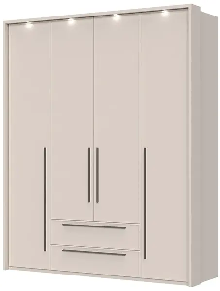 Čtyřdveřová šatní skříň se zásuvkami a led osvětlením baptiste -