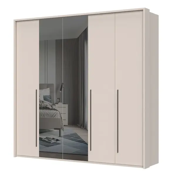 Pětidveřová šatní skříň se zrcadlem a rámem baptiste - béžová