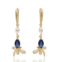 Real 18K Gold Plated Brass Cubic Zirconia Dragonfly Hoop Earrings