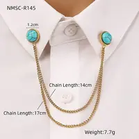 304 Stainless Steel Pave Dyed Synthetic Turquoise Hanging Chain Brooch