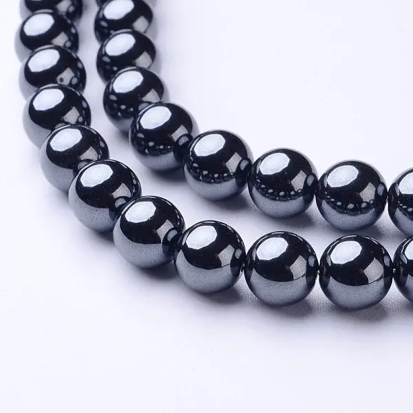 8MM Black AAA Grade Round Non-Magnetic Synthetic Hematite Beads Strands