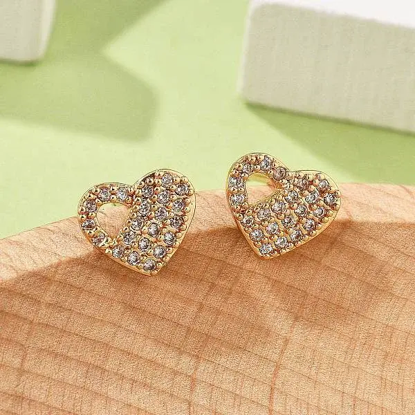 Brass Micro Pave Clear Cubic Zirconia Stud Earrings for Women